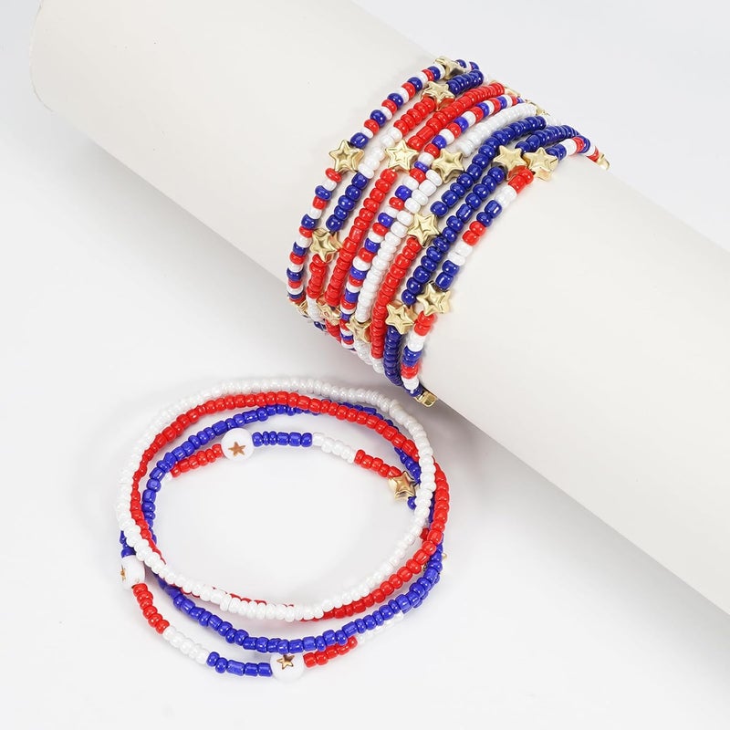 Briutn 4th of July Beaded Bracelets with American Flag Stars Charms USA Jewelry - Image 3